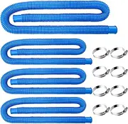 Pool Hoses for Above Ground Pools 1 1/4, 59" Long Replacement Pool Filter Pump Hoses Water Pump Hose with 8 Metal Clamps (4, Blue)