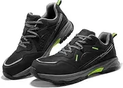 SPIEZ Men's Safety Work Shoes, Oil-Resistant, Non-Slip Composite Toe, Outdoor & Safety Shoes, Black/Green (US 7.5-12)