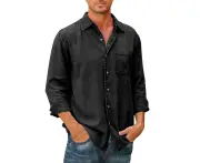 Men's Casual Shirts Long Sleeve Button Down Shirt - Black