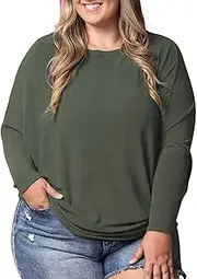 [Valtorixia] Batwing Long Sleeve for Women's Dolman Sleeve Top Casual Sweater Solid Boat Neck Soft & Comfortable Loose Fit Pullover (Army Green,Small)