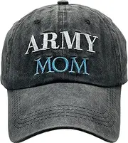 [Hatwell] Army Mom Gift, Women's Embroidered Baseball Cap Vintage Distressed Unconstructed Hat Black, black, One size