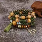 Bohemian Bracelet Set 4 Piece Tree of Life Charm Beaded Stretch s w Green Tassel