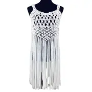 Zara Knit Boho Crochet Tank Top Size M White Fringe New With Tags Beach