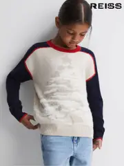Reiss Blue Tilly Casual Knitted Festive Jumper (N33399) | $95