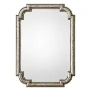 Rustic Rectangular Wall Mirror in Antiqued Silver Leaf with Scalloped Corners