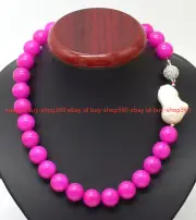 Fashion 14mm Pink Suglit Gemstone Beads White Baroque Pearl Necklace 18" AAA++