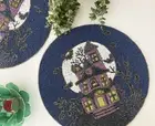 Set of 6, Halloween handmade beaded placemat, Blue tablemat, 14 inch