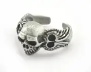 Skull Adjustable Ring Antique Silver Plated brass (17mm 7US inner size) Oz3327