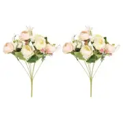 2Pcs 7 Branch Artificial Silk Peony Hydrangea Flowers with Stem, Champagne Color