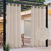 GAMUKAI Waterproof Outdoor Curtain for Patio Linen Look Heavy Duty Indoor/Outdoor Solid Grommet Curtain Thermal Insulated Sunlight Block Drape for Gazebo/Porch (52''x 108'', Natural)