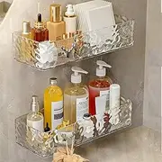 Clear Shower Shelves, Acrylic Shower Shelves, Clear Shower Caddy, Mirror Shelf, Wall Mount Organizer, Adhesive Acrylic Shelf Bathroom & Kitchen No Drill (Set of 2)