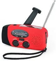 Portable Radio with AM/FM Flashlight Reading Lamp Weather Mobile Power Source for Emergency Solar Powered Crank Handheld Radio Red