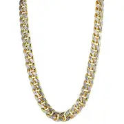 14k Yellow And White Gold Miami Cuban Pave Link Chain Semi Solid Necklace, Width 13.5mm, 24"