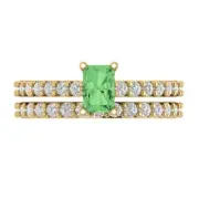 1.41 Emerald Round Cut Light Green Ring Band bridal Set 14k Yellow solid Gold