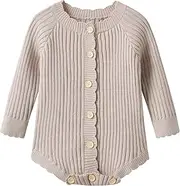 [Vivobiniya] Baby Girl Ribbed knit Snap Onesie Infant bodysuit Long sleeves Button Front 3-24 Months