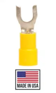 (100) Yellow Vinyl 10-12 AWG Ga Spade Fork Wire Connector Terminal #8 Stud USA