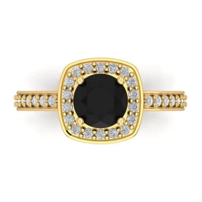 1.4Ct Round Cut Natural Onyx Solid Gold Halo Engagement Promise Statement Ring