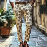 Men's Floral Ethnic Flowers Dress Pants Trousers Mid Waist Business Casual Outdoor Vacation Streetwear with Pockets Slim Fit Flat-Front Summer Spring 3D Print