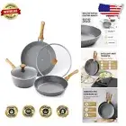 5-Piece Nonstick Granite Frying Pan Set with Lids - PFOA-Free Cooking Essentials