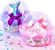 ToysButty Butter Slime kit, MicroWorld 2 Pack Clear & Fluffy Slime for Kids, Unicorn Mermaid Theme Party Favors with 6 Slime add ins, Unicorn Kids Toy Birthday Gifts for Girls Age 8-12