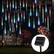 Solar Christmas Decorations, Meteor Shower Christmas Lights Outdoor,16 Inches 8 Tube 288 LED Solar Rain Lights, String Lights for Xmas Tree, Wedding, Holiday Party Decor, Multicolor