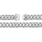 Girls Sterling Silver 12mm Cubic Zirconia Set Cuban Chain Necklace 22 - 30 Inch