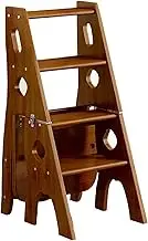 Library Chair Ladder Solid Folding Ladder Chair Wooden 4 Step Stool Display Stand Flower Stand Portable Utility Seat for Home, Library, Kitchen(Color-1)