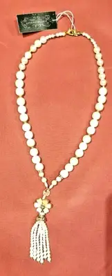 Anthropologie Statement Necklace Tassel Pendant Bib Faux Pearls Swarovski NWT