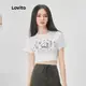 Lovito 女士休閒圖圓領短袖基本款 Y2K T 恤 L52AD028 (白色)