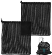 Pump Barrier Pond Filter Bag with Drawstring, 2Pcs Black Media Large Pump Mesh Bags, Pond Pumps Filter Mesh Bags, Drawstring Ponds Meshs Pumps Filters Bag for Outdoor Ponds, Large