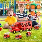 Kids Toddler 5 In 1 Truck Toy Car Set Excavator Crane Mixer Dumper Drill Red