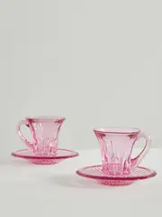 [LUISA BECCARIA] LUISA BECCARIA - Set Of Two Glass Tea Cups And Saucers - Pink - One size One size Pink