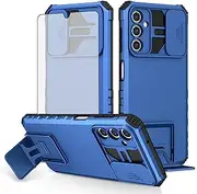 [Asuwish] Phone Case for Samsung Galaxy A14/M14 5G with Tempered Glass Screen Protector and Slide Camera Cover Kickstand Stand Slim Protective Mobile Cell Accessories A 14 4G 14A 14M G5 Women Men Blue