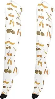 [Caihoyu] Sheer Knee-High Stockings Lightweight Long Stockings Athletic Knee High Socks for Halloween Cosplay Party Festival Fall Trees Maple Leafs Seeds, Fall Trees Maple Leafs Seeds