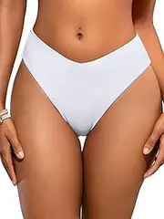 [SHEKINI] High Cut Bikini Bottom V Cut Bathing Suit Bottom Tummy Control High Waist Swim Bottoms