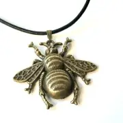Bumble Bee Pendant Necklace 24" Gold Plated Insect Queen Bea Vintage Style