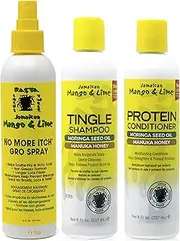 Jamacican Mango & Lime No More Itch Grow Spray 8oz with Tingle Shampoo 8oz & Protein Conditioner 8oz