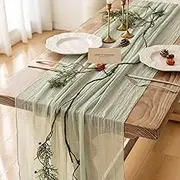 Keketo Sage Green Spring Table Runner Cheesecloth 120 Inch 10 FT Rustic Boho Cheese Cloth Table Runner for Wedding Baby Shower Bridal Shower Sheer Gauze Centerpiece Summer Home Decorations