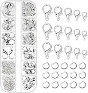 Tanstic 170Pcs Silver Lobster Claw Clasps with Open Jump Rings Kit, 10mm, 12mm, 14mm, 16mm, 18mm Alloy Small Jewelry Clasps Lobster Clasps and 6mm Jump Rings for DIY Jewelry Making