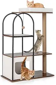 118cm Large Cat Tree Tower, Multifunctional Cat Activity Center w/Top Perch Cat Bed, Cat Condo House, Scratching Posts, Sisal Board, Hanging Ball, Modern Cat Climbing Tree Furniture for Indoor Cats