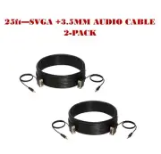 2-Pack - 25FT SVGA M/M + 3.5mm Aux Audio Cable Jack for Monitor PC Projector TV
