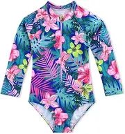 [CARMEISON] Girls Long Sleeve Swimsuit One Piece Bathing Suit Zipper UPF 50+ Rash Guard Swimwear Size 3-12T