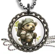Hiking Baby Bear Kids Bottle Cap Necklace with Chain Photo Jewelry Gifts