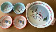 Anthropologie George & Viv Very Merry Pie Dish Bake Platter Ramekin set 5 NWT