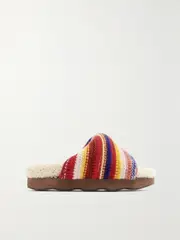 [Chloé] Chloé - + Net Sustain Wavy Striped Recycled Cashmere-blend And Shearling Slides - Red - IT39 IT 39 Red