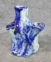 Pietro Cesellato A Mano Pottery Vase Cobalt Blue Lava Glaze MCM Centerpiece u-7G