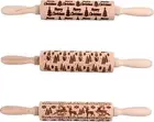JEWEDECO 3Pcs Christmas Rolling Pin Dough Roller Rolling Stick Engraved Dough...