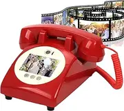 Retro Video Audio Guest Book Phone, Desktop Landline Video Phone Guestbook, 32GB Large Memory, Make Great Video Memories, for Weddings, Engagements, Anniversaries(Red)