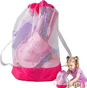 Sand Toys Set - Play Beach Toys with Foldable Bucket and Mesh Bag | Include Molds Rake Shovel, Outdoor Activity for Kids Age 2+