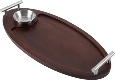 Servappetit Handled Acacia Wood Serving Board w/ Dip Bowl 18"x8.5" Oval, Brown